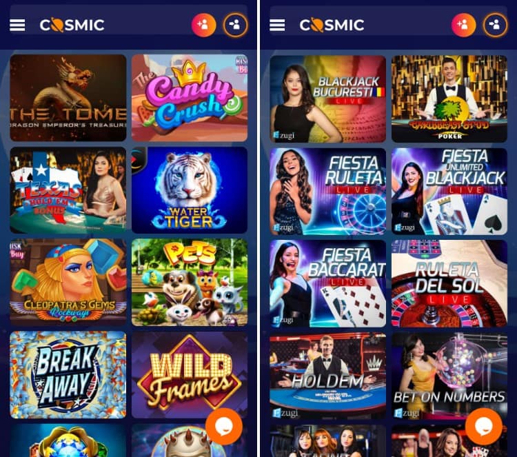 CosmicSlot Casino mobile Ansicht