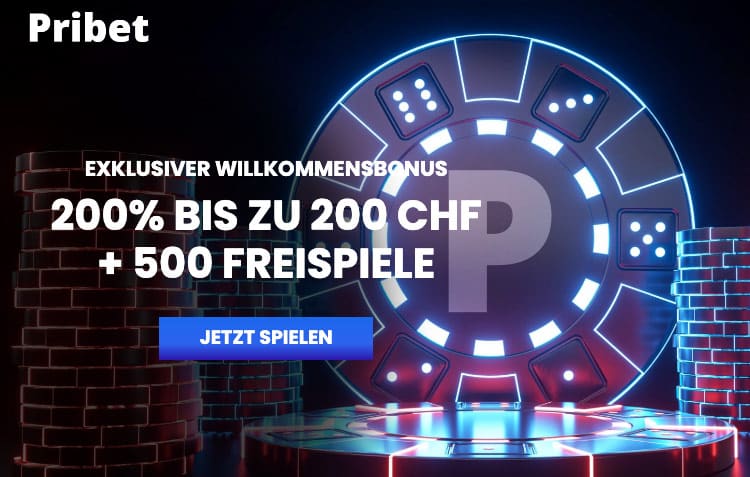 PriBet Casino Willkommensbonus - exklusive 200% bis CHF200 + 500 Freispiele